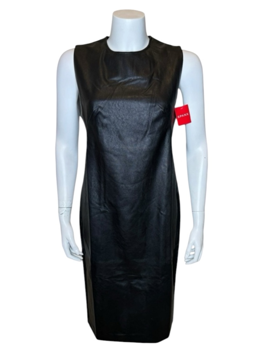 Spanx Leather-Like Fitted Sheath Dress S Sleeveless Exposed Zip Black NWT